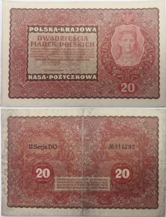 Banknot 20 marek 1919 stan 3