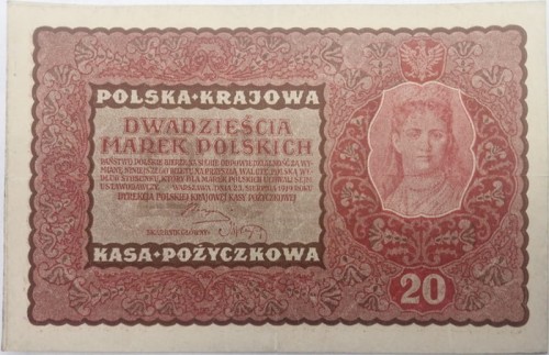 Banknot 20 marek 1919 rewers stan 3