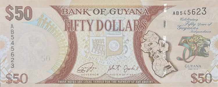 Banknot Gujana 50 dolarów 2016 P-41 awers