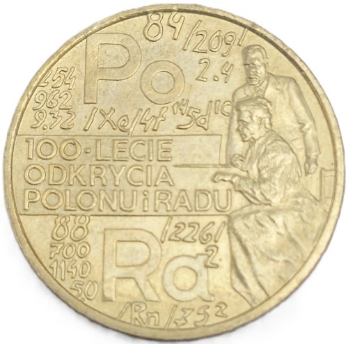 Moneta okolicznościowa 2 zł 1998 100lecie odkrycia polonu i radu rewers