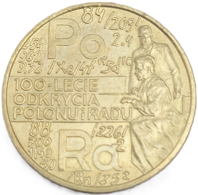 Moneta okolicznościowa 2 zł 1998 100lecie odkrycia polonu i radu rewers