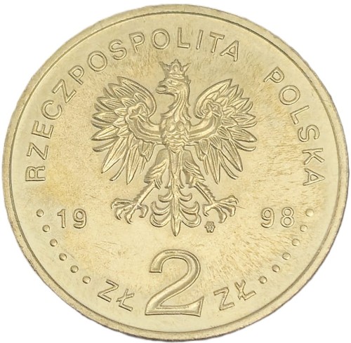 Moneta okolicznościowa 2 zł 1998 100lecie odkrycia polonu i radu awers