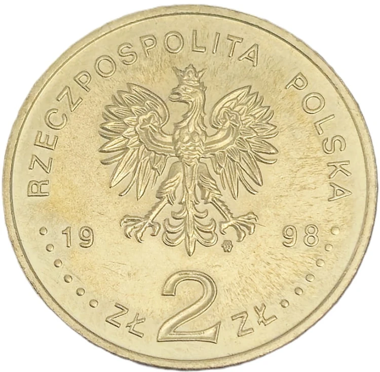 Moneta okolicznościowa 2 zł 1998 100lecie odkrycia polonu i radu awers