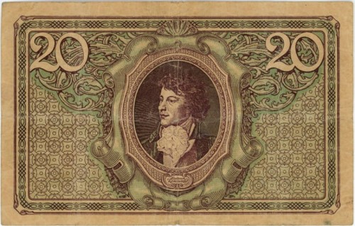 Banknot 20 marek polskich V 1919 rewers