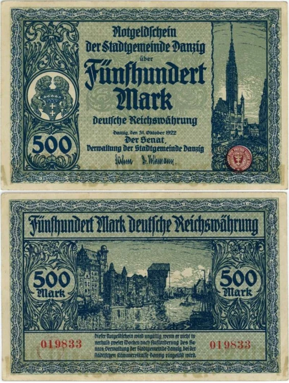 Banknot 500 marek 1922 Wolne Miasto Gdańsk