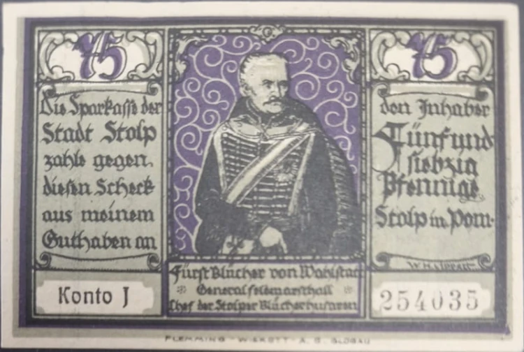 Słupsk - Stolp 75 Pfennig 1922 awers