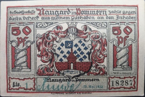Nowogard - Naugard 50 pfenningów 1922 awers