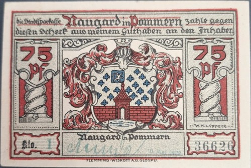 Nowogard - Naugard 75 pfenningów 1922 awers