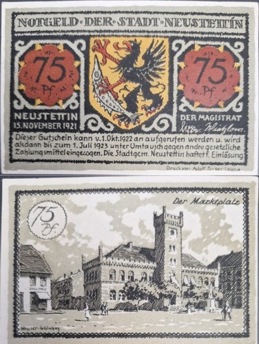 Szczecinek - Neustettin 75 pfenningów 1922 Rynek