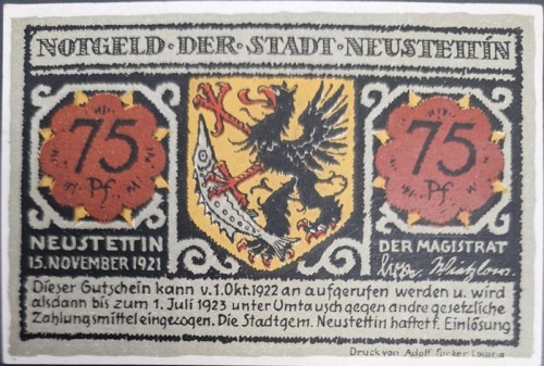 Szczecinek - Neustettin 75 pfenningów 1922 Rynek awers