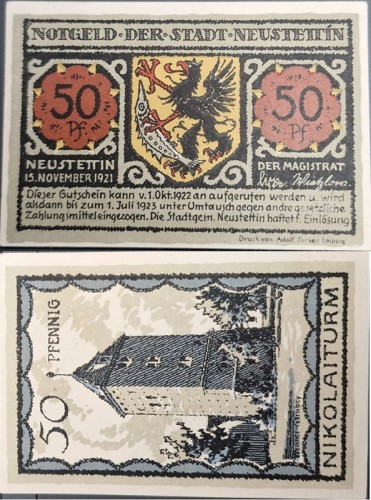 Szczecinek - Neustettin 50 pfenningów 1922 Wieża