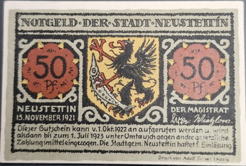 Szczecinek - Neustettin 50 pfenningów 1922 Wieża awers