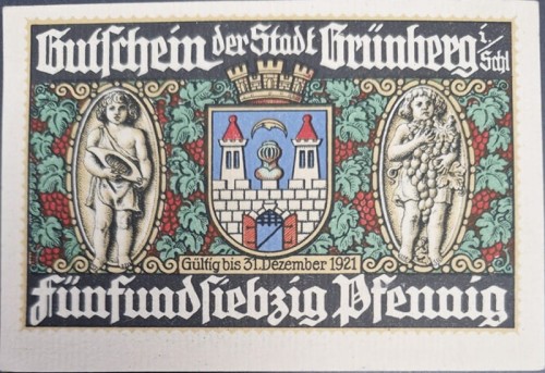 Zielona Góra - Grünberg 75 pfenningów 1921 awers