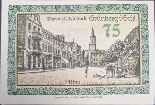 Zielona Góra - Grünberg 75 pfenningów 1921 Rynek