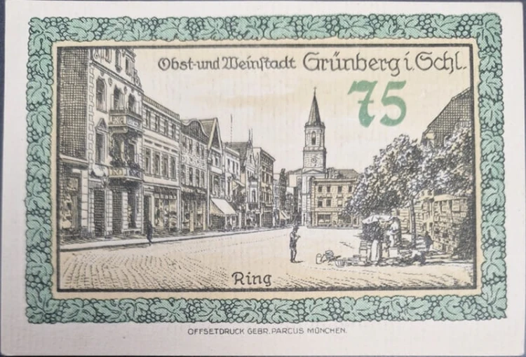 Zielona Góra - Grünberg 75 pfenningów 1921 Rynek