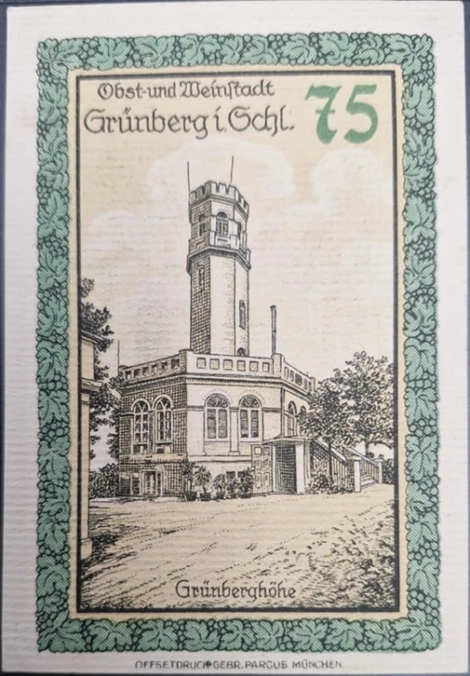 Zielona Góra - Grünberg 75 pfenningów 1921 wieża