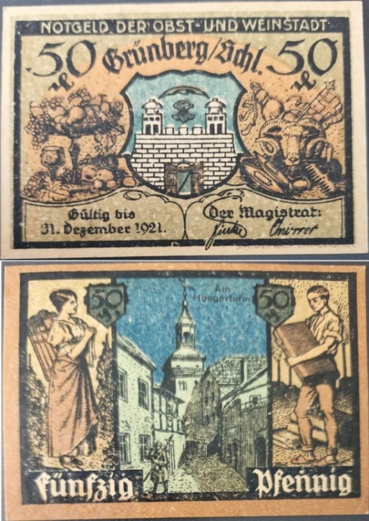 Zielona Góra - Grünberg 50 pfenningów 1921 Wieża