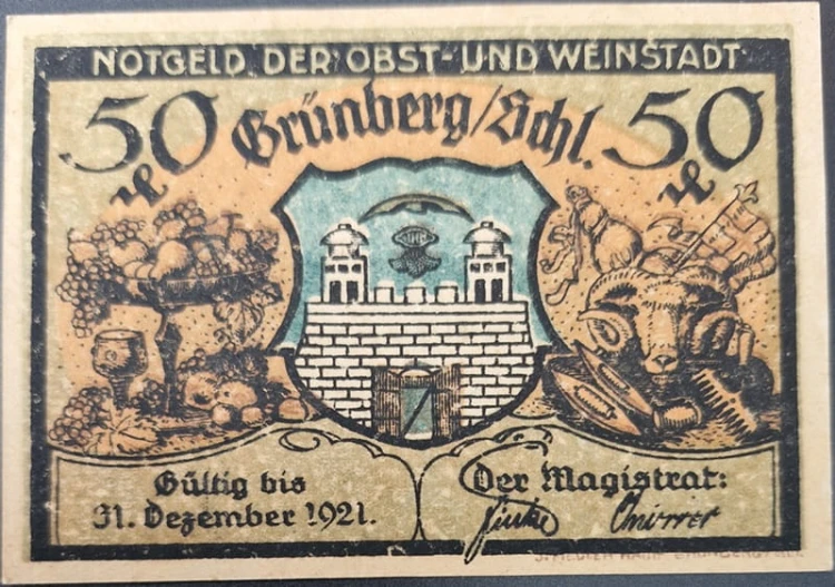 Zielona Góra - Grünberg 50 pfenningów 1921 Wieża rewers