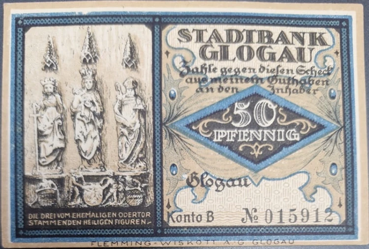 Głogów - Glogau 50 pfenningów 1921 rewers