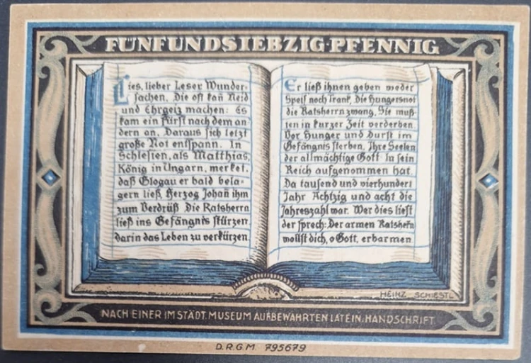 Głogów - Glogau 75 pfenningów 1921 rewers