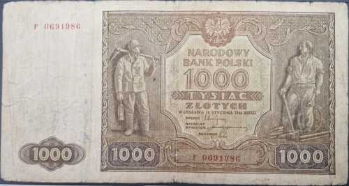 Banknot 1000 zł 1946 rewers