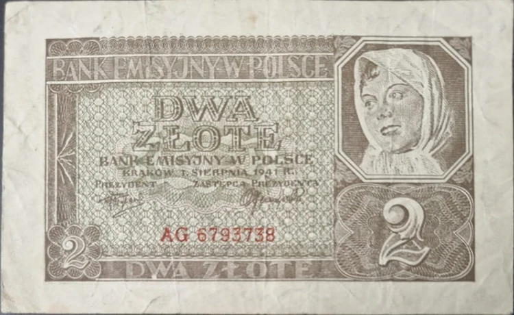 Banknot 2 złote 1941 awers