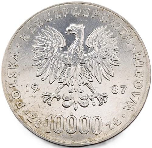 Moneta 10000 zł Jan Paweł II 1987 awers