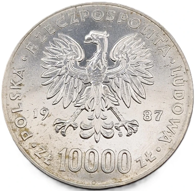 Moneta 10000 zł Jan Paweł II 1987 awers