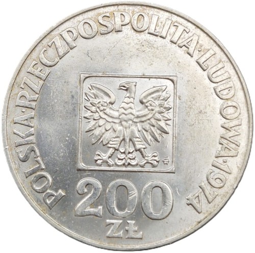 Moneta 200 zł XXX lat PRL Mapa 1974r awers