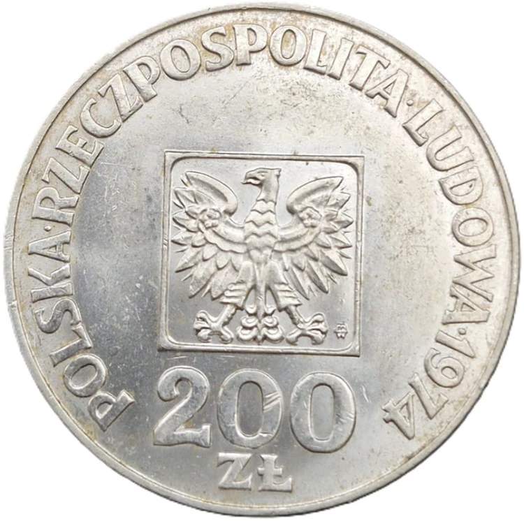 Moneta 200 zł XXX lat PRL Mapa 1974r awers