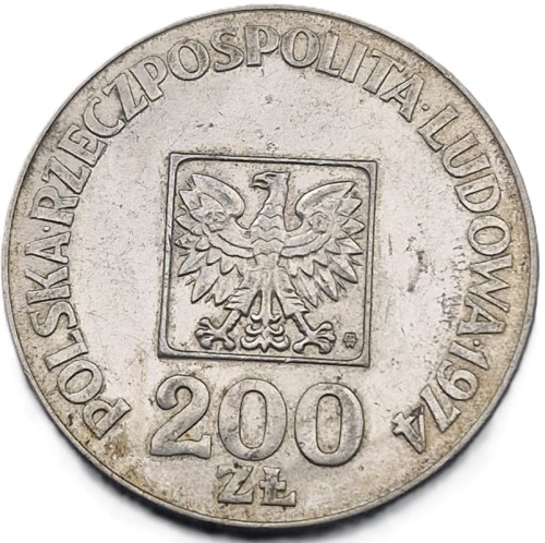Moneta 200 zł XXX lat PRL Mapa 1974 stan 2 rewers
