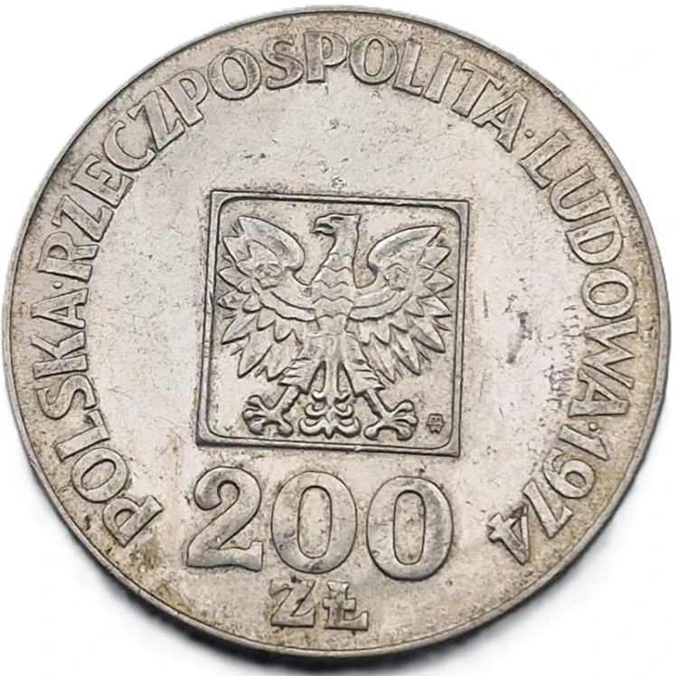 Moneta 200 zł XXX lat PRL Mapa 1974 stan 2 rewers