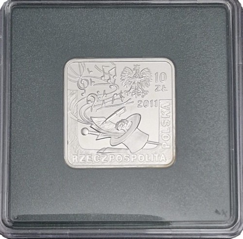 Moneta 10 zł Jeremi Przybora Jerzy Wasowski kwadrat 2011 awers