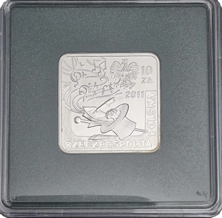 Moneta 10 zł Jeremi Przybora Jerzy Wasowski kwadrat 2011 awers