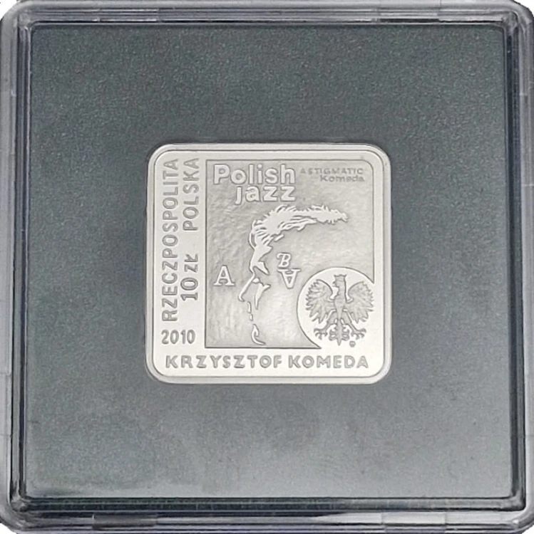 Moneta 10 zł Krzysztof Komeda kwadrat 2010 awers