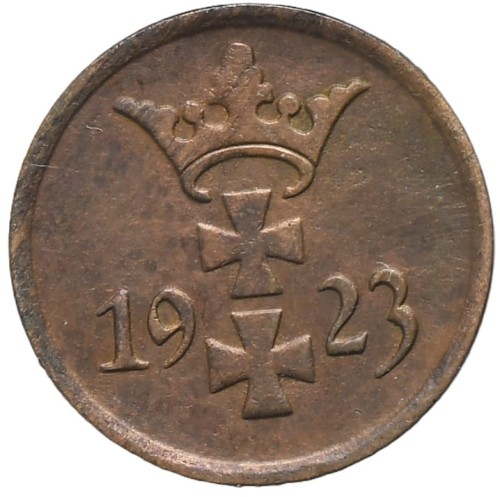Moneta 1 fenig Wolne Miasto Gdańsk 1923 awers