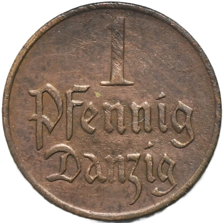 Moneta 1 fenig Wolne Miasto Gdańsk 1923 rewers