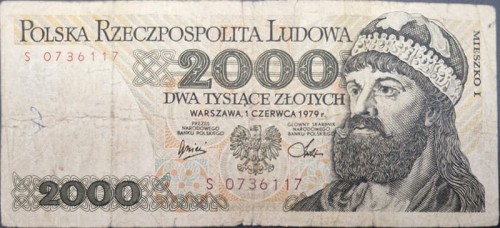 Banknot 2000 zł 1979 seria jednoliterowa Mieszko I jednoliterowe awers