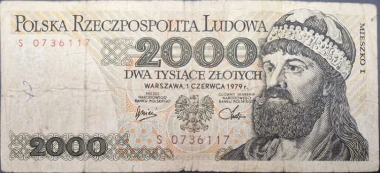 Banknot 2000 zł 1979 seria jednoliterowa Mieszko I jednoliterowe awers