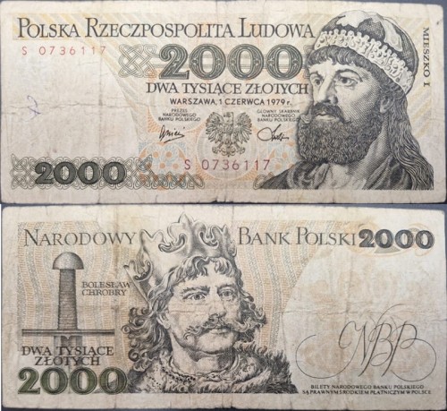 Banknot 2000 zł 1979 seria jednoliterowa Mieszko I jednoliterowe