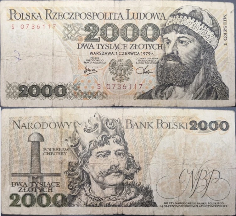 Banknot 2000 zł 1979 seria jednoliterowa Mieszko I jednoliterowe