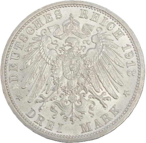 Moneta 3 marki 1913 A Wilhelm II Prusy 25 rocznica panowania awers