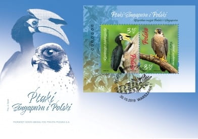 Koperta FDC Ptaki SIngapuru i Polski 2019