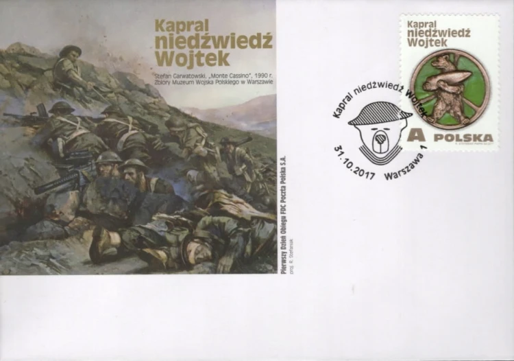 Koperta FDC Kapral niedźwiedź Wojtek 2017