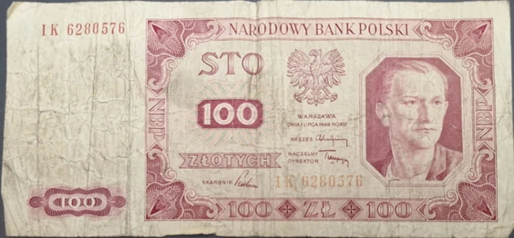 Banknot 100 zł 1948 stan 4 awers