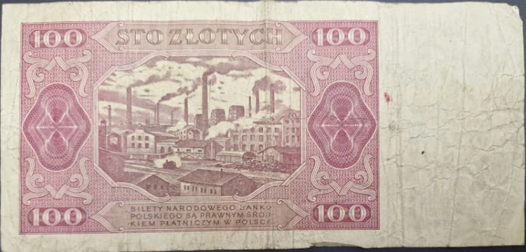 Banknot 100 zł 1948 stan 4 rewers