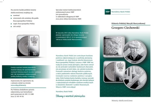 Folder emisyjny do monet 10 złotych 2014