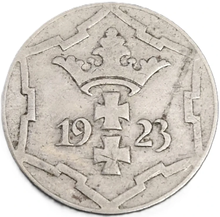 Moneta 10 fenigów Wolne Miasto Gdańsk 1923 awers