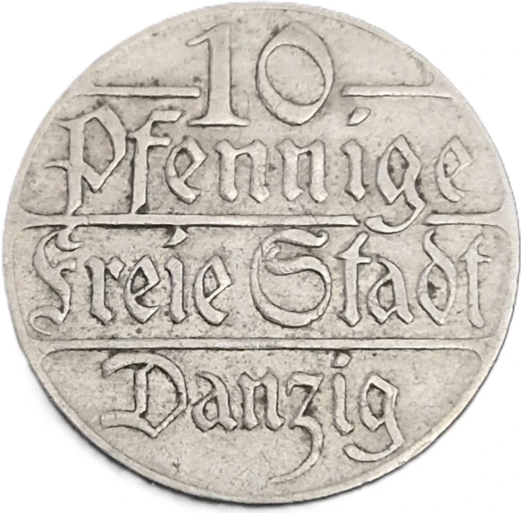 Moneta 10 fenigów Wolne Miasto Gdańsk 1923 rewers