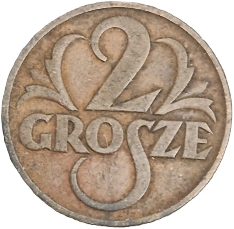 Moneta 2 grosze 1937 stan 2 rewers